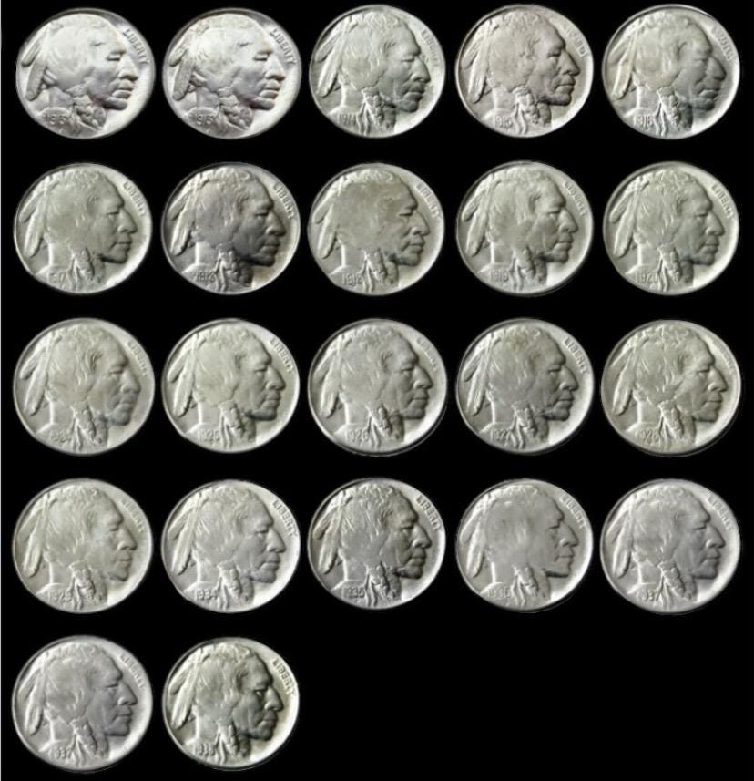 Buffalo Nickel Set (1913-1938) - 22 Pieces Collection,collectible