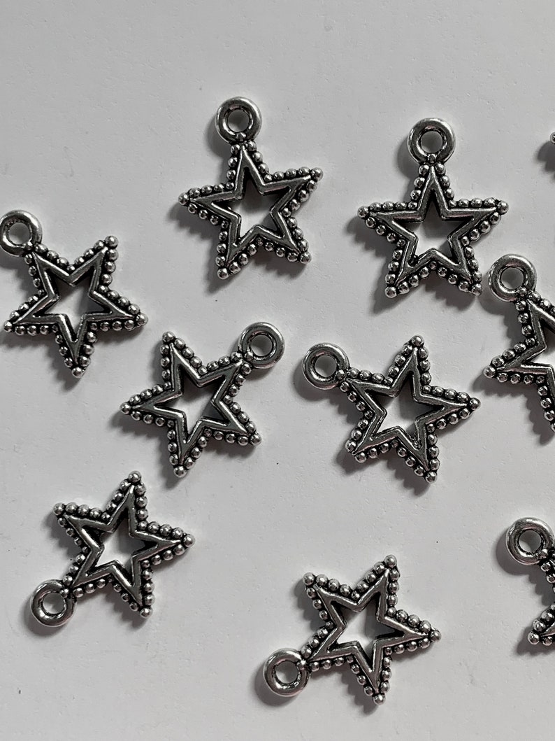 Star Charms in Antiqued Silver Tone Earring Drops Pendants Etsy