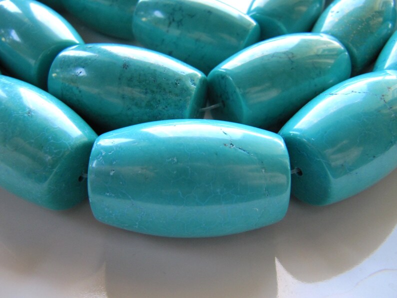 Light Blue Gemstone Beads Focal Statement Beads Barrel Drum Beads 4 Pieces Extra Large Magnesite Beads in Turquoise Blue 39mm x 25mm