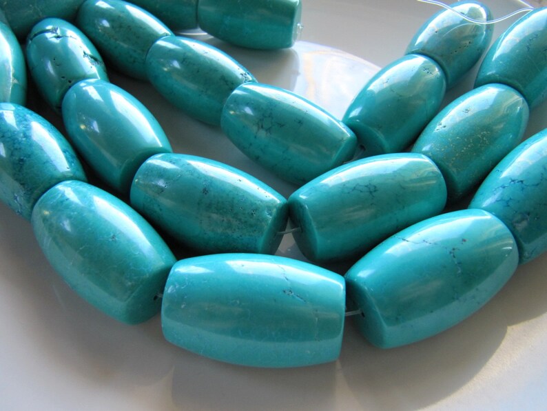 Light Blue Gemstone Beads Focal Statement Beads Barrel Drum Beads 4 Pieces Extra Large Magnesite Beads in Turquoise Blue 39mm x 25mm
