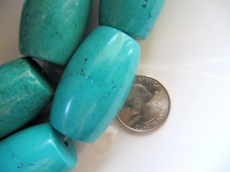 Light Blue Gemstone Beads Focal Statement Beads Barrel Drum Beads 4 Pieces Extra Large Magnesite Beads in Turquoise Blue 39mm x 25mm