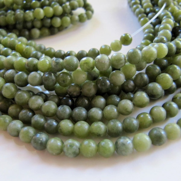 4mm Taiwan Jade Beads, Moss Olive Green Gemstones, 1 Strand, 16 Inches, Approx 90 Pieces, Round, Smooth