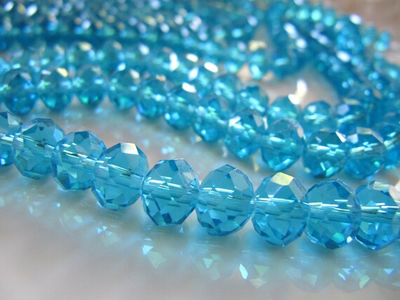 1 Strand 71 Beads Faceted Glass Beads 8mm x 6mm BD1657 Turquoise Blue