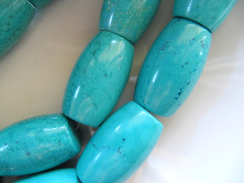 Light Blue Gemstone Beads Focal Statement Beads Barrel Drum Beads 4 Pieces Extra Large Magnesite Beads in Turquoise Blue 39mm x 25mm