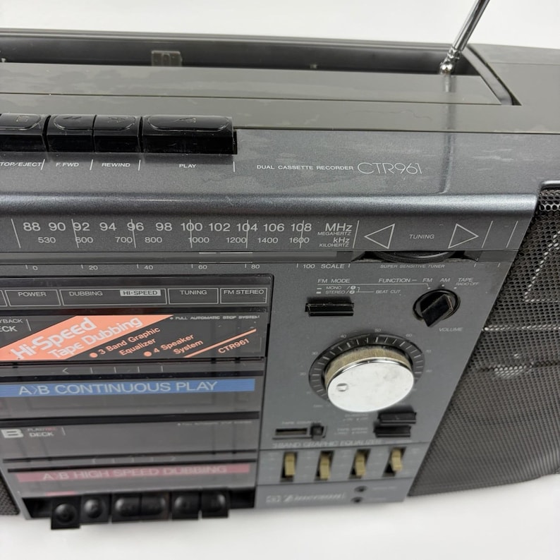 Vintage Boombox Emerson CTR961 AM/FM Dual Cassette Stereo Radio 20" - Tested image 3