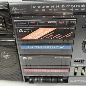 Vintage Boombox Emerson CTR961 AM/FM Dual Cassette Stereo Radio 20" - Tested image 12