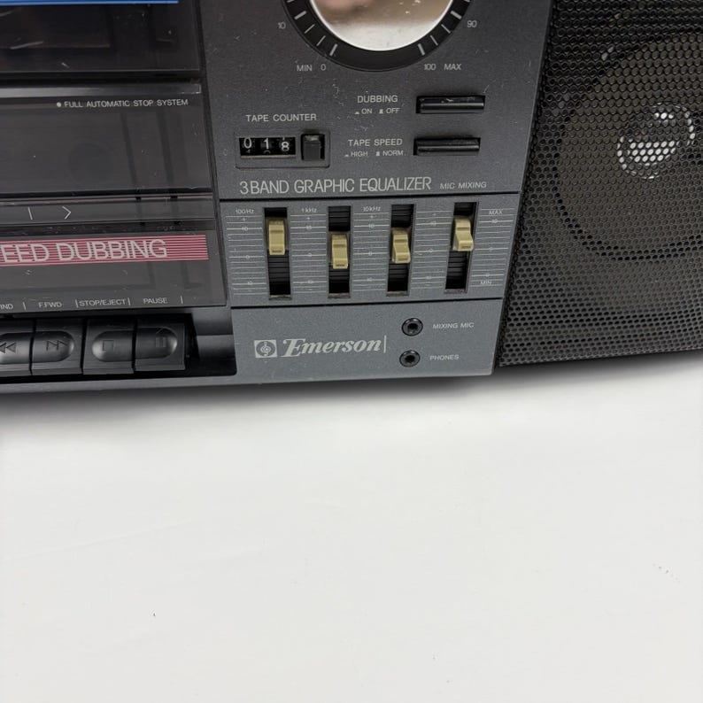 Vintage Boombox Emerson CTR961 AM/FM Dual Cassette Stereo Radio 20" - Tested image 9