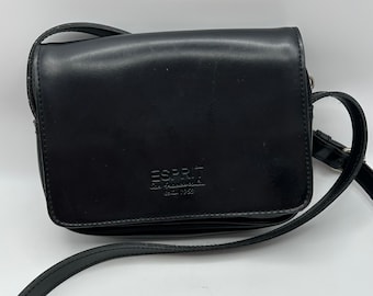 90s Esprit Black Faux Leather Crossbody Purse Adjustable Strap Y2K
