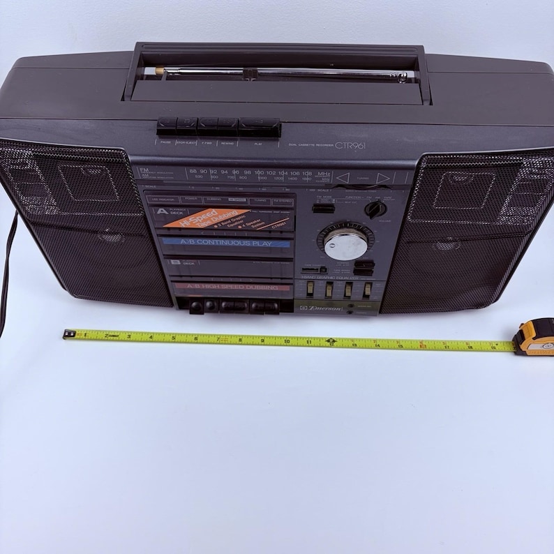 Vintage Boombox Emerson CTR961 AM/FM Dual Cassette Stereo Radio 20" - Tested image 15