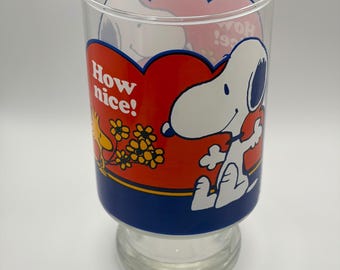Vintage Peanuts Snoopy Woodstock How Nice Footed Glass Tumbler 7in