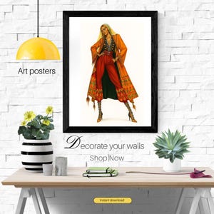 Bohemian Folk Fashion Illustration – Traditional Woman Wall Art – Digital Download