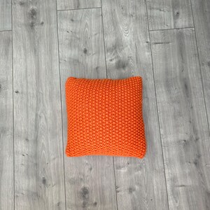 Hand Knitted Cushion Cover, Knitted Homeware, Gift, Natural Wool Cushion, Throw Pillow, Natural Fibre, Orange Cushion, Colourful Cushion
