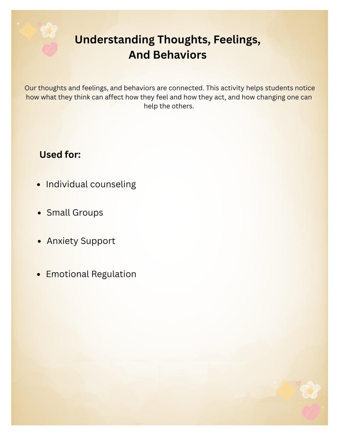 Thoughts Feelings Behaviors Worksheet | Cbt-informed Counseling Tool ...