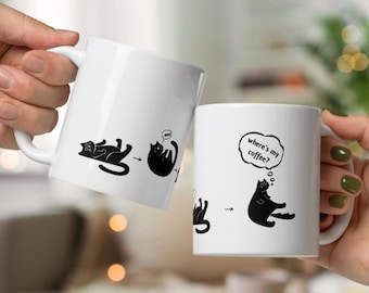 Funny cat mug, animal work out white mug, grumpy pet, black cat gift, gift for cat mom, cat dad, cat lover coffee mug of 11 oz or 15 oz
