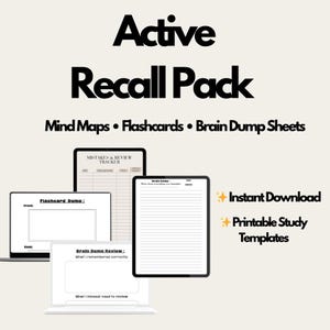 Active Recall Study Templates | Mind Map, Brain Dump & Flashcard Revision Sheets | GCSE Study Pack | Exam Revision Printable