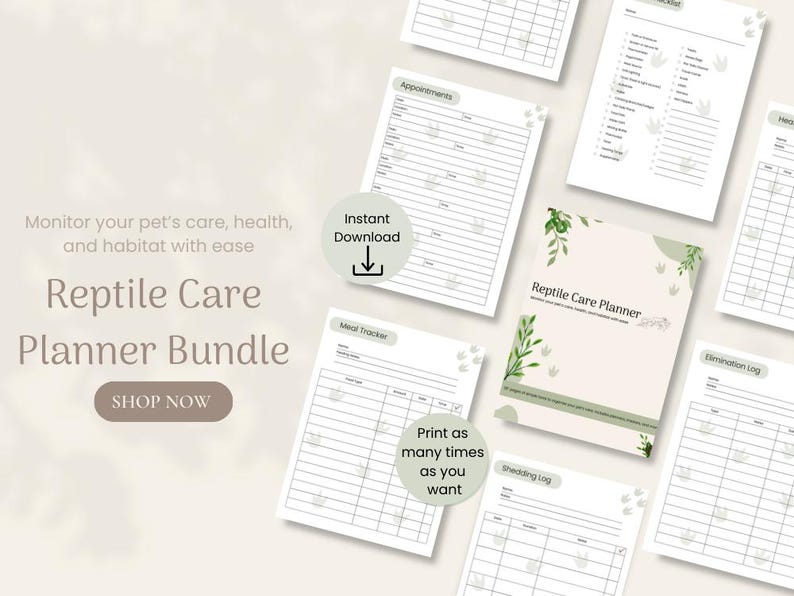 Reptile Care Planner | Printable Pet Log | Habitat, Feeding & Health ... - Reptile Care Checklist Checklist