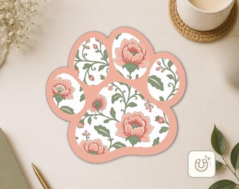 Floral Paw Print Magnet, Botanical Pet Lover Car or Refrigerator Magnet