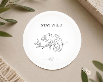 „Stay Wild“-Chamäleon-Vinylaufkleber, minimalistischer schwarz-weißer Reptilienaufkleber, Geschenk für Reptilienliebhaber