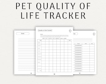 Pet Quality of Life Tracker, Mini Edition, 3-Page Printable PDF