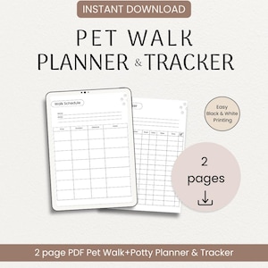 Dog Walk and Potty Tracker, 2-Page Printer-Friendly Pet Walking Log PDF