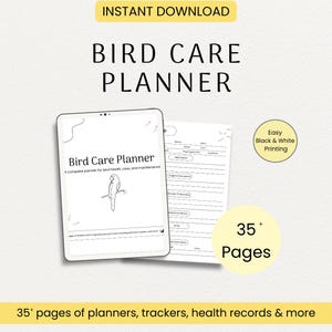 Bird Care Planner Printable | Avian Pet Organizer for Parrots, Cockatiels, Budgies | Bird Health Tracker, Feeding Log, PDF Download