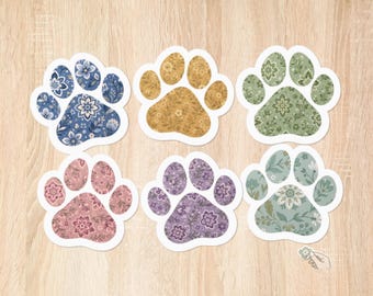 Vinyl-Aufkleber mit floralem Pfotenabdruck, botanischer Aufkleber für Tierliebhaber, sechs Farben und zwei Größen, Geschenk für Hundefreunde