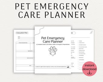 Planerare för akutvård för husdjur | Utskrivbar akutkit för husdjur | Pärm för första hjälpen för husdjur | Katastrofförberedelseväska för husdjur | Veterinärjournaler | Digital nedladdning