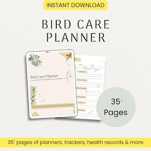 Bird Care Planner Printable | Avian Pet Organizer for Parrots, Cockatiels, Budgies | Bird Health Tracker, Feeding Log, PDF Download