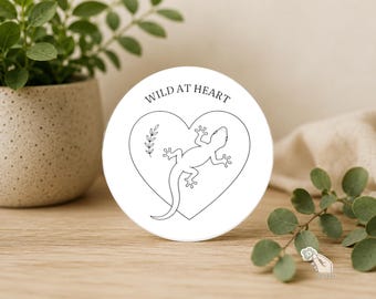 Wild at Heart Gecko-Vinylaufkleber, minimalistischer schwarz-weißer Reptilienaufkleber