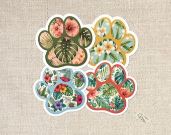 Vinyl-Aufkleber mit tropischem Pfotenabdruck, Aufkleber für botanische Tierliebhaber, vier Designs und zwei Größen