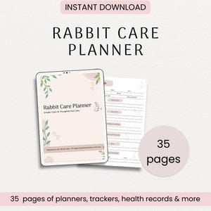 Pet Rabbit Care Planner Printable | Bunny Journal PDF | Rabbit Health Log, Meal Tracker, Vet Record, Pet Sitter Notes | Instant Download