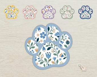 Blumen-Pfotenabdruck-Aufkleber, botanischer Vinylaufkleber, Aufkleber für Hunde- und Tierliebhaber, Kollektion „Blütenpfoten“
