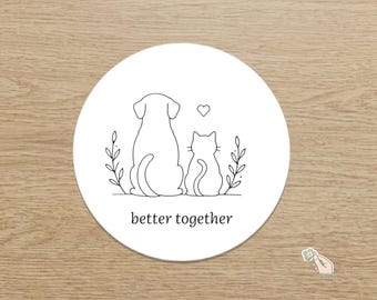 Vinyl-Aufkleber „Hund und Katze – Gemeinsam sind wir stark“, minimalistisches Design, Geschenk für Tierliebhaber