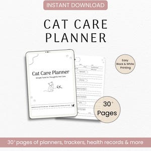 Cat Care Planner, 32-Page Black-and-White Printable PDF
