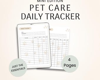 Pet Care Daily Tracker, Mini Edition, 4-Page Full-Color Printable PDF