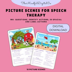 Picture Scenes for WH Questions Prompts, Speech Therapy, Speech Language, Autism, Printable Speech Therapy Material, Label Actions, Autism