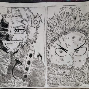 Hand-Drawn &quot;My Hero Academia&quot; Inspired Art featuring Bakugo and Deku