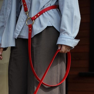 Correa para perros manos libres BioThane color rojo fuego: bandolera impermeable con cierre de latón macizo