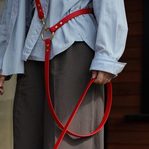 Feuerrote BioThane Hands-Free Hundeleine: Wasserdichte Crossbody mit massivem Messing