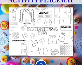 Pancakes & Pajamas Activity Placemat: Kids Coloring Page (PDF Download)