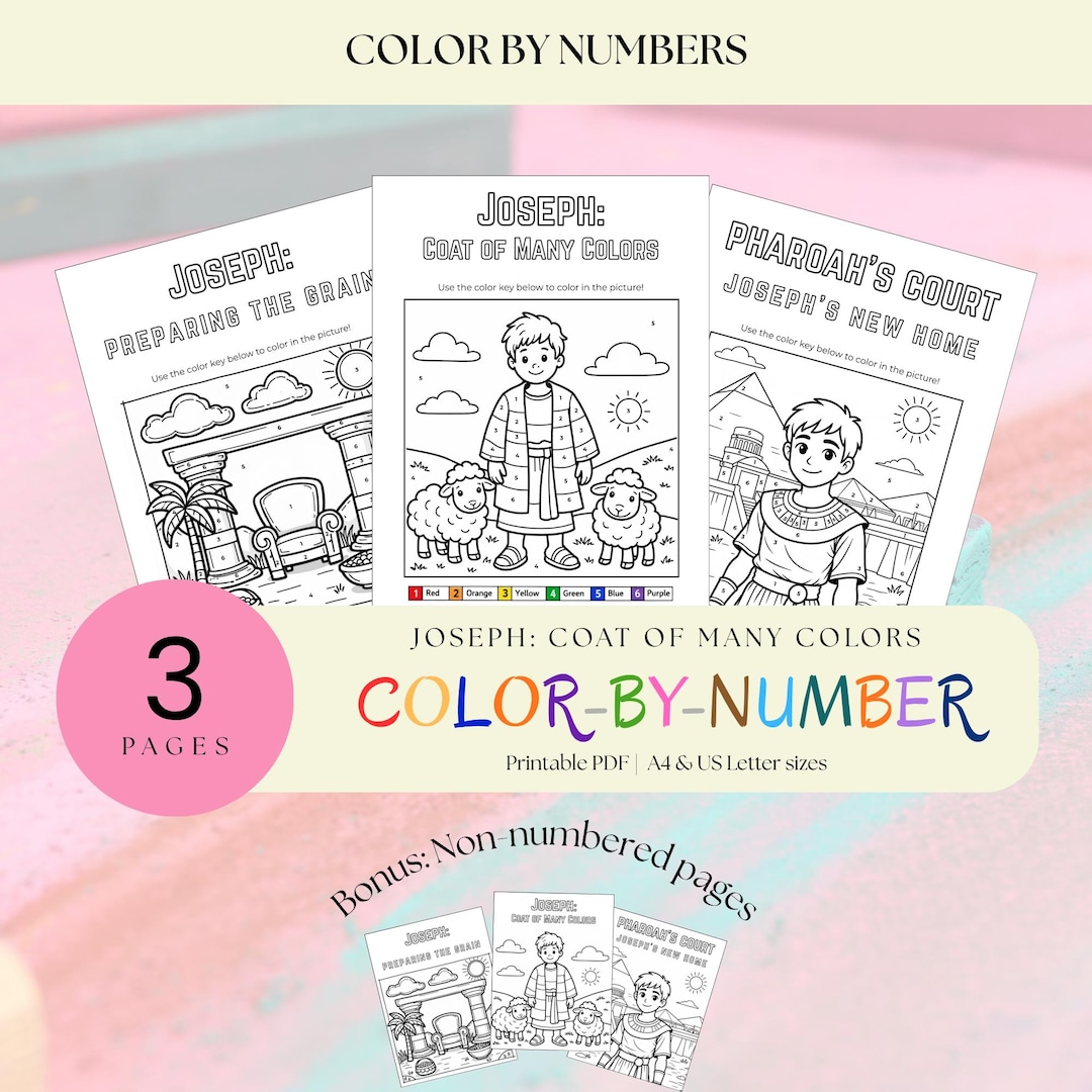 Josephs Coat of Many Colors | Bible Color-by-number Pages | Printable ...