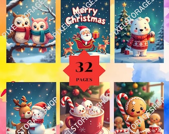 Coloring by number, Christmas 32 pages, For adults, Printable, 8.5 x 11 Inches, PDF & PNG File, Digital, Instant Download, Paint by numbers