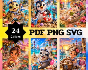 Color by number, 24 pages, 24 colors, For adults, Printable, A3, PDF, PNG, SVG File, Digital, Instant Download, Paint by numbers