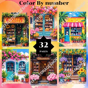 数字で色塗り、32ページ、24色、大人向け、印刷可能、PNG＆SVGファイル、即時ダウンロード、数字で塗り絵