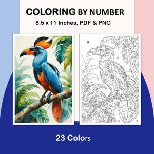 Coloring by number, 23 Colors, Printable, Digital Coloring, 8.5 x 11 Inches, PDF & PNG File, Paint by number