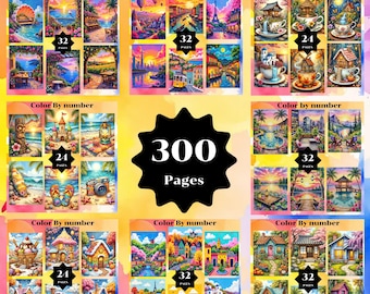 Color by number, 300 pages, Coloring pages for adults, Printable, 8.5 x 11 In, PNG and SVG File, Digital, Instant Download, Paint by numbers