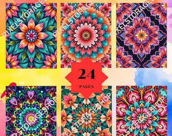 Coloring by number, 24 pages, Mandala, For adults, Printable, PDF & PNG File, Digital, Instant Download, Paint by numbers