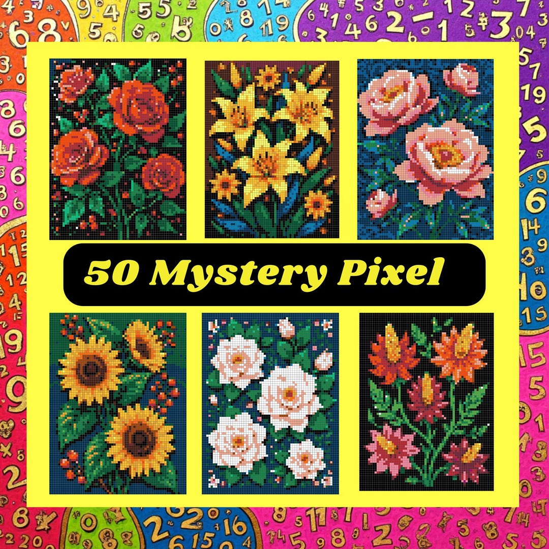 Color by Number, Mystery Pixel, Square Shape, 50 Pages, 24 Colors ...