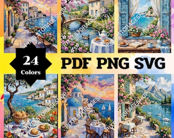 Color by number, 24 pages, 24 colors, For adults, Printable, A3, PDF, PNG, SVG File, Digital, Instant Download, Paint by numbers