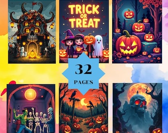 Coloring by number halloween, 32 pages,For adults, Printable, 8.5 x 11 Inches, PDF & PNG File, Digital, Instant Download, Paint by numbers